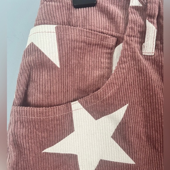 Altar’s State Corduroy Skirt Mauve with White Stars Sz M Raw Hem Button Fly - Picture 6 of 11